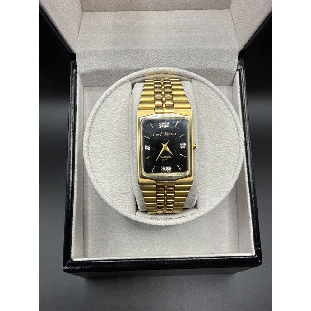 Lord Benrus Diamond Gold Tone Quartz Watch Stainless Steel New Battery